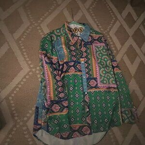 Rachel Zoe Mixed-Print Button-"Satin Like" Shirt